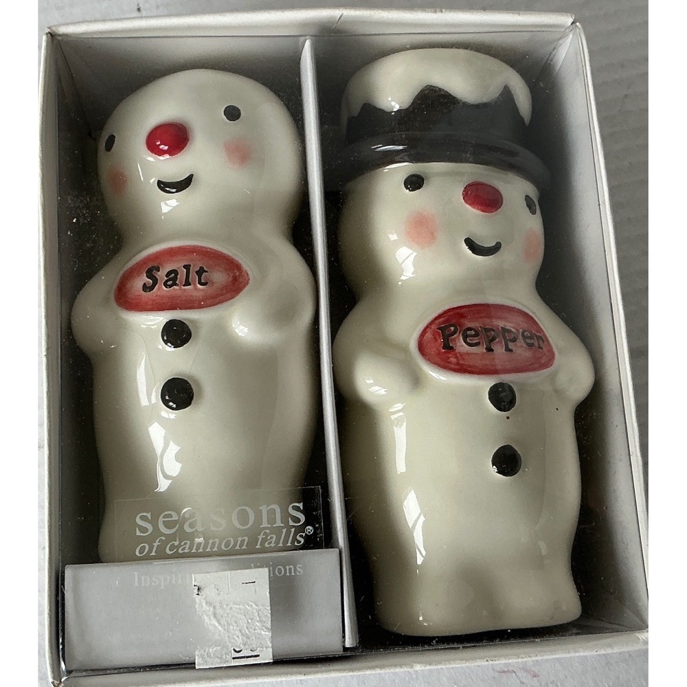 Seasons of Cannon Falls Snowman Salt and Pepper Shakers Ceramic Holiday Decor